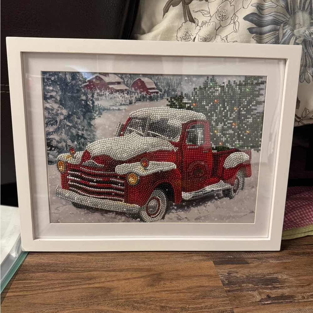Classic Red Truck Winter Scene Framed Art